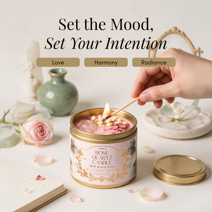 Rose Quartz Gemstone Candle – Blush Rose & Peony | 8 oz