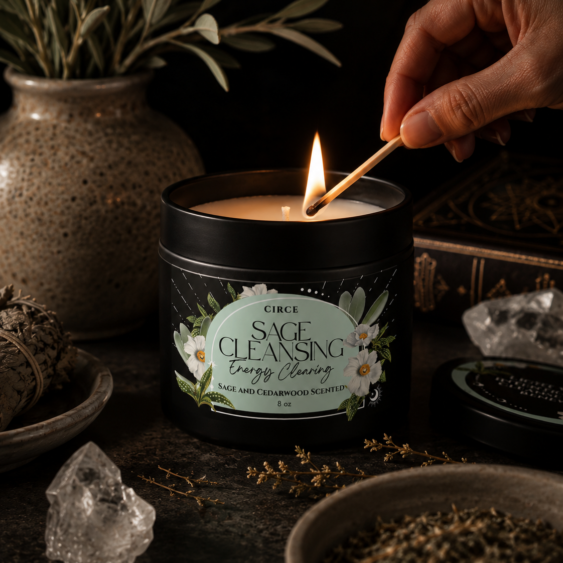 Sage Cleansing Candle - 8 oz Energy Clearing Ritual