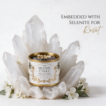 Selenite Gemstone Candle – White Tea & Ginger | 8 oz