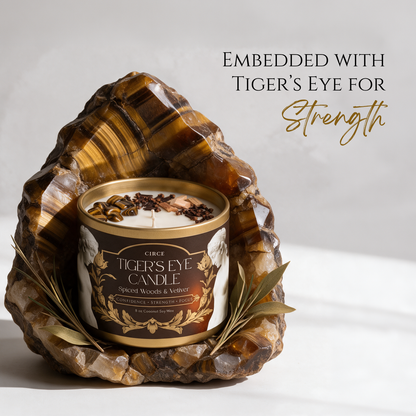Tiger’s Eye Gemstone Candle – Spiced Woods & Vetiver | 8 oz