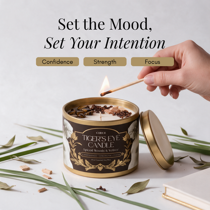 Tiger’s Eye Gemstone Candle – Spiced Woods & Vetiver | 8 oz