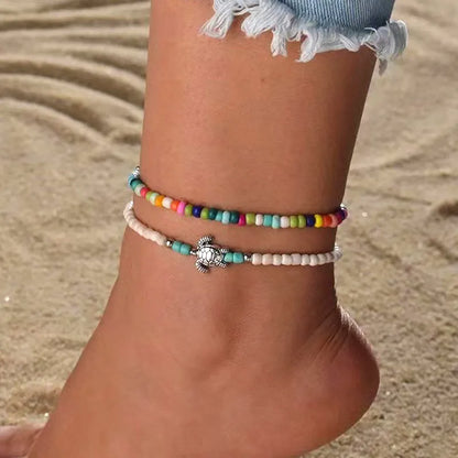 Tortoise Seed Bead Beaded Stretch Anklet - Jewelry  from Nihao jewelry