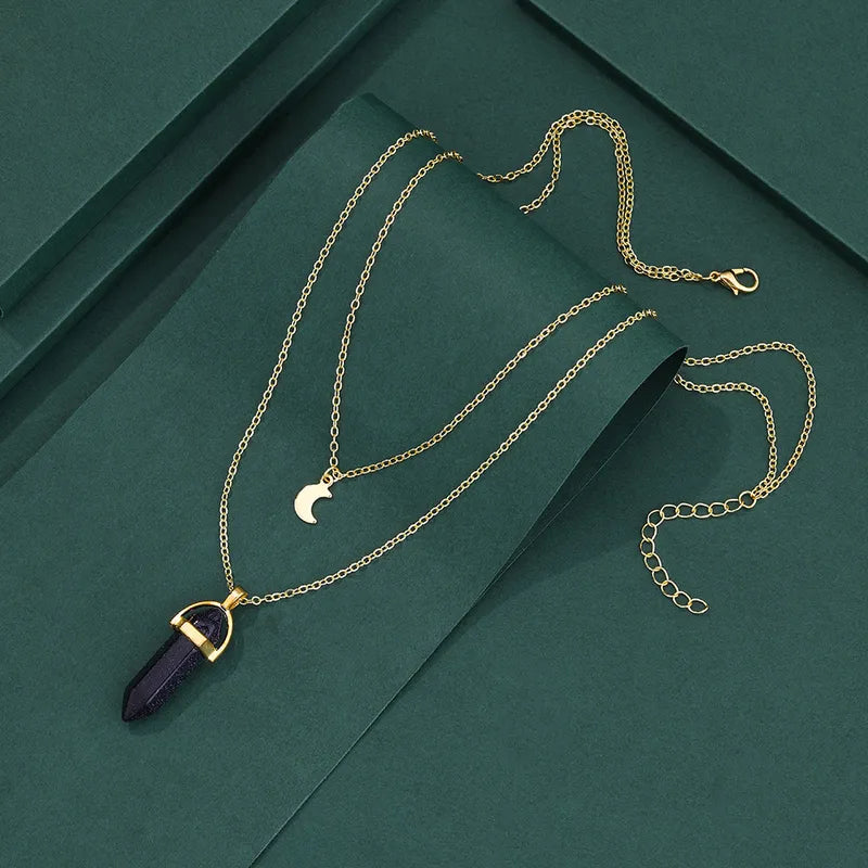 N36-38-Moon And Natural Stone Pendant Double Strings Necklace - 3 Different styles available - Jewelry  from Nihao jewelry
