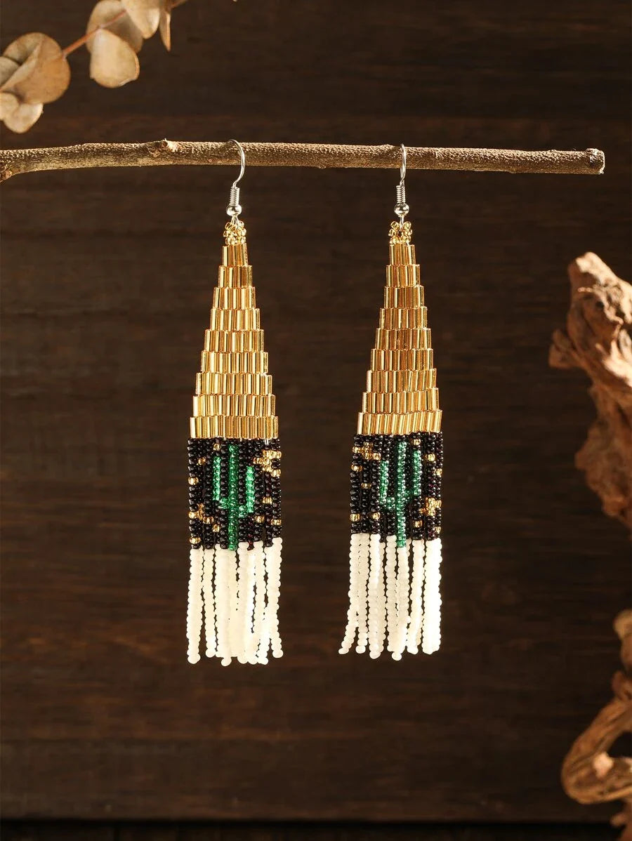 Cactus Beaded Fringe Earrings - Jewelry  from CirceBoutique