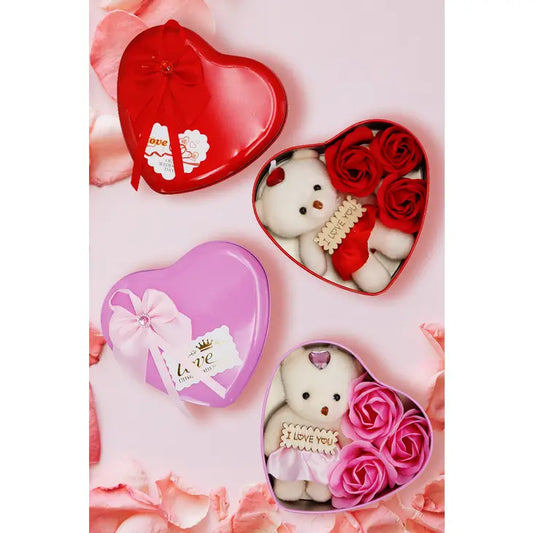 Valentine's Mini Teddy Bear Doll Soap Rose Heart Tin Can  from Cap Zone