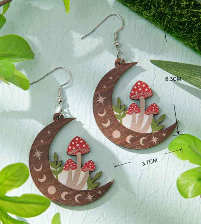 E74-Mushroom & Moon Drop Earrings - Jewelry  from Shein