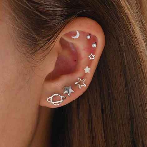 E185 -  Cosmic Theme Star & Moon Stud Earrings - Jewelry  from Shein