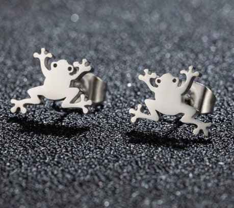 E173 - Silver Mini Frog  Stud Earrings - Jewelry  from Shein