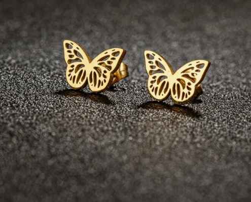 E172 - Good Vibes Gold Butterfly Stud Earrings - Jewelry  from Shein
