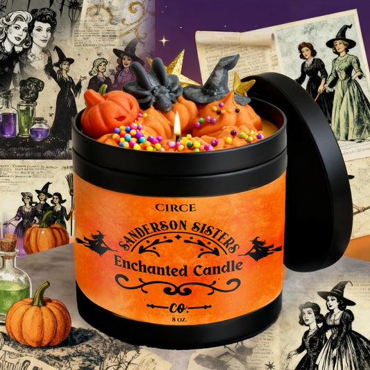Sanderson Sisters Enchanted Candle – Pink Prosecco, Peony & Amber | 8 oz Coconut Soy Wax Tin