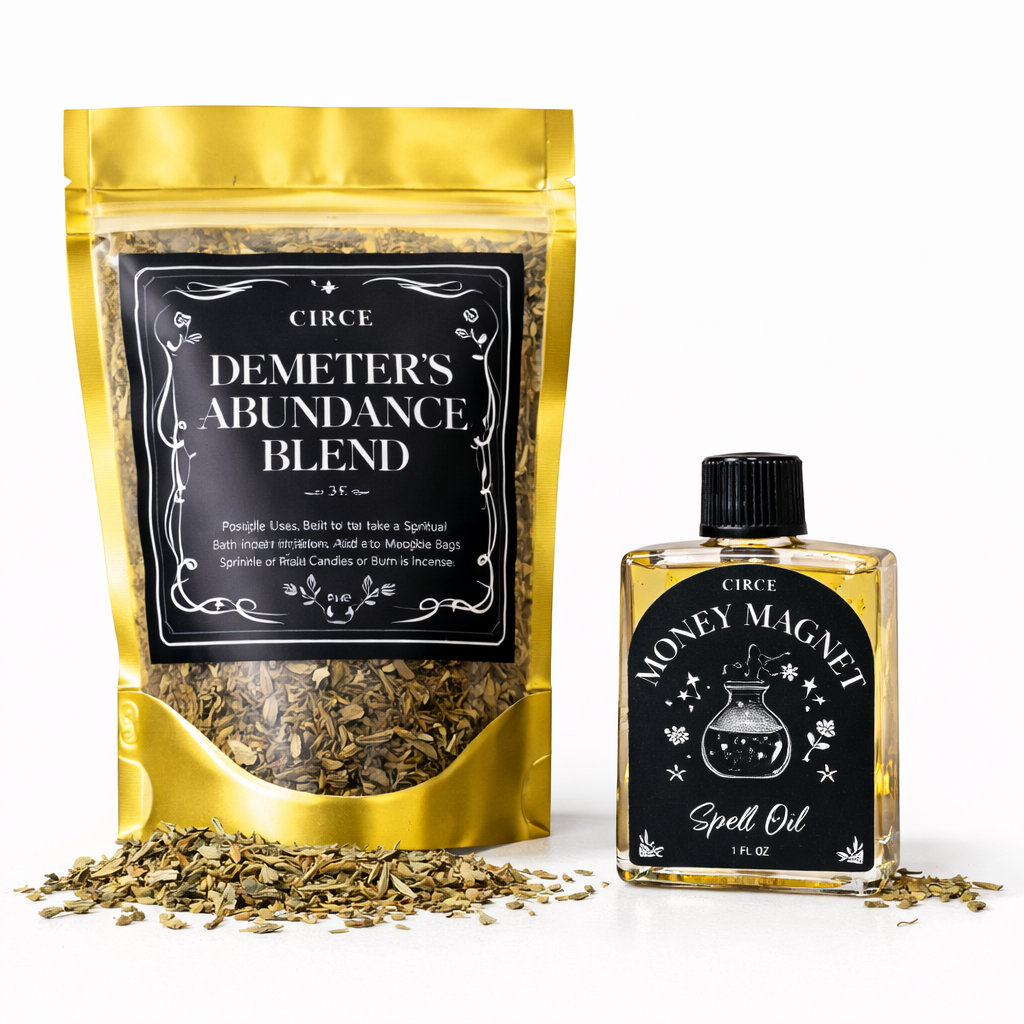 Demeter’s abundance blend and Money Magnet oil set for prosperity rituals