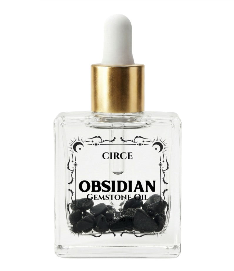Black Obsidian Gemstone Body Oil — Protection & Grounding Shimmer Oil with Amber & Vanilla