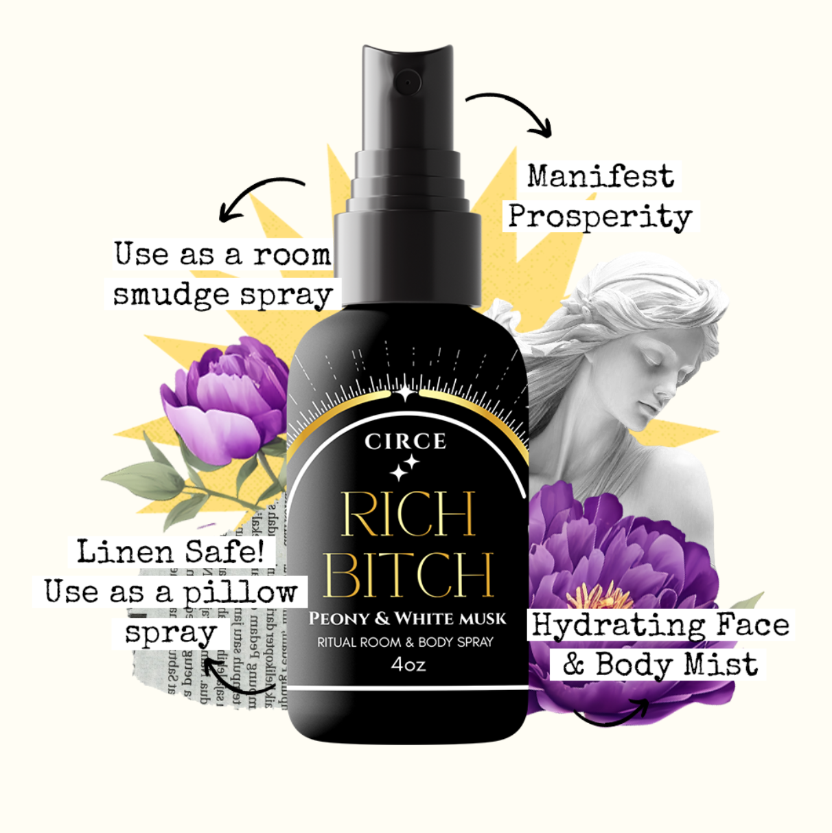 CIRCE Rich Bitch Ritual Room and Body Mist 4 oz  from Circe Boutique