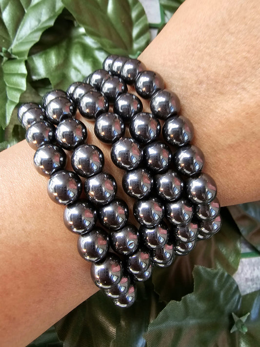 Hematite Round Beads Stretch Bracelet - Jewelry