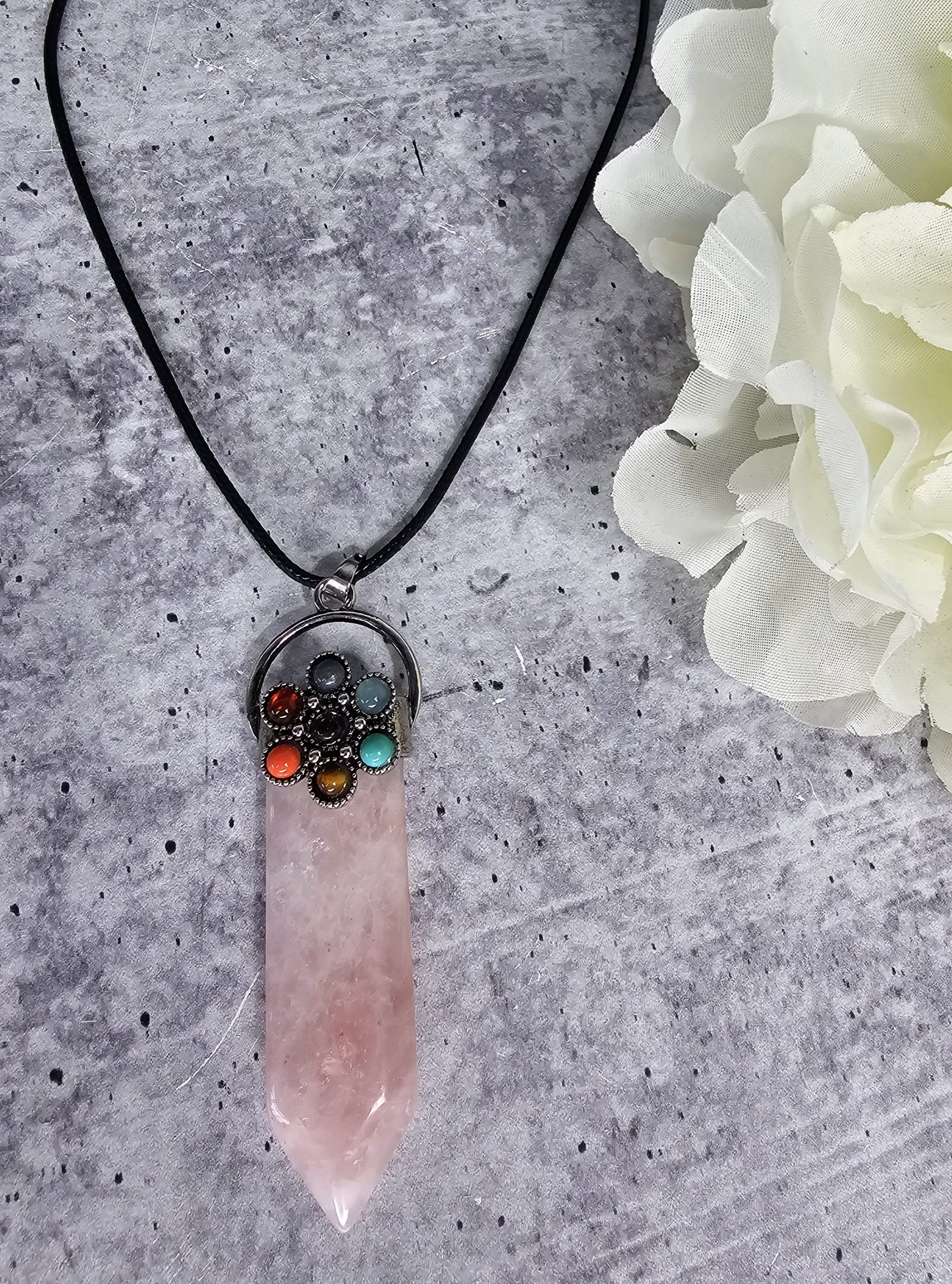 N80-Rose Quartz 7 Chakra Necklace - Jewelry  from Circe Boutique