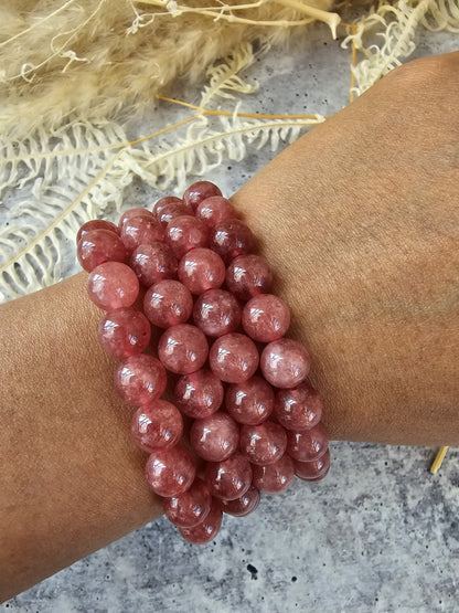 Strawberry Quartz Round Bead Stretch Bracelet - Jewelry  from CirceBoutique