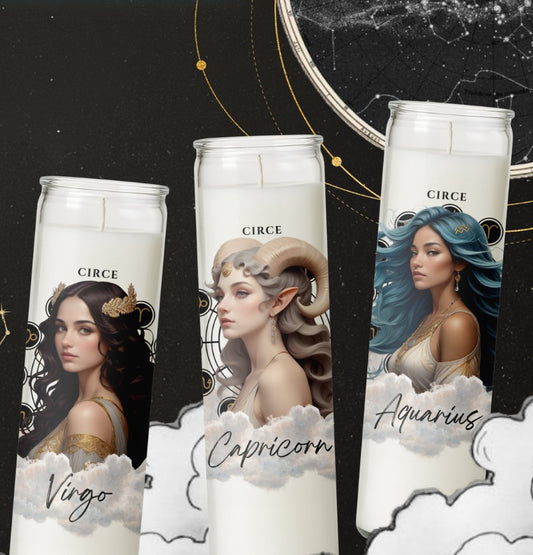 Zodiac Candle Collection – Lavender Vanilla Scented, Gemstone-Infused Astrology Candles